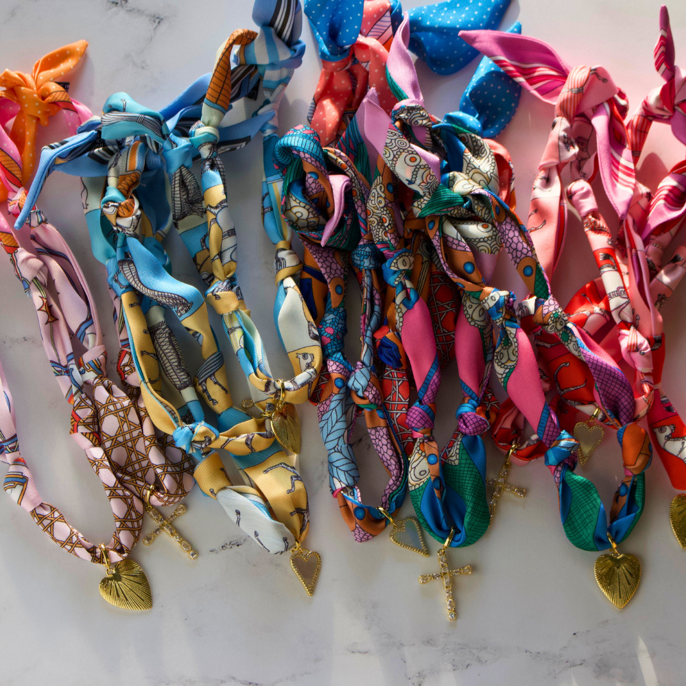 Scarf Necklace ~ Blue Horse Pattern: Gold Heart Necklaces Deep South Originals, LLC