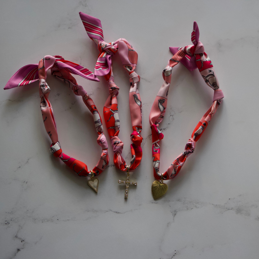 Scarf Necklace ~ Pink Horse Pattern: White Heart Necklaces Deep South Originals, LLC