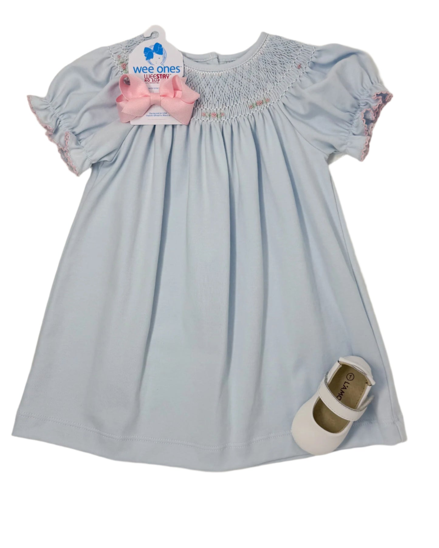 Anastasia Light Blue Knit Bishop Girls Occasion Dresses Petit Bebe