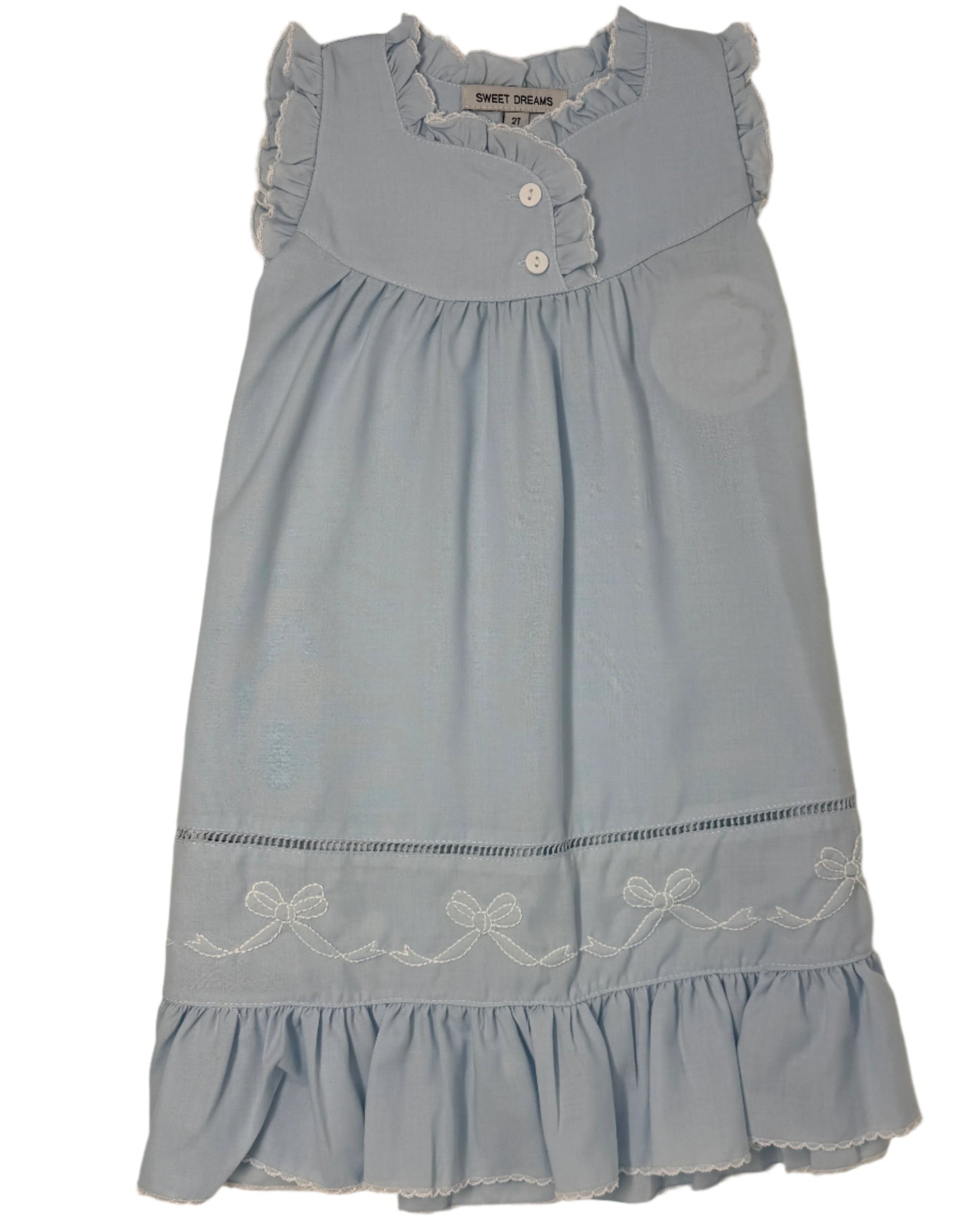 Blue Embroidered Shadow Stitch Bows Gown Kids Pajamas Sweet Dreams