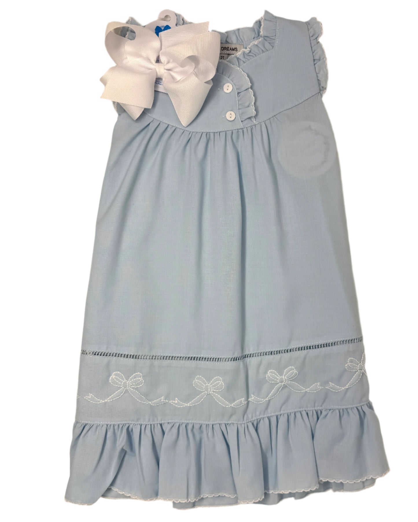 Blue Embroidered Shadow Stitch Bows Gown Kids Pajamas Sweet Dreams