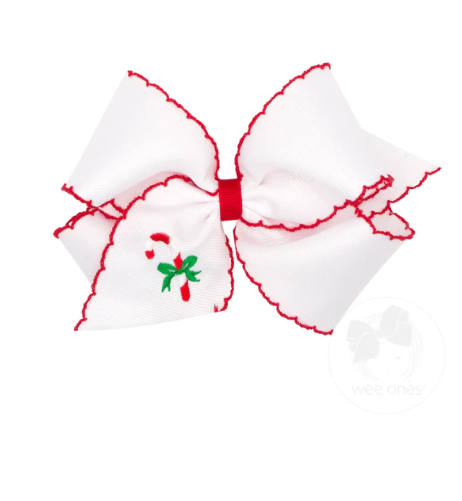 Medium Moonstitch Embroidered Christmas Bow - Candy Cane Accessories Wee Ones
