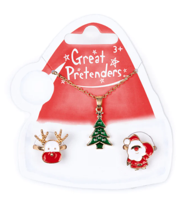 Christmas Tree Necklace with 2 Rings Accessories Great Pretenders