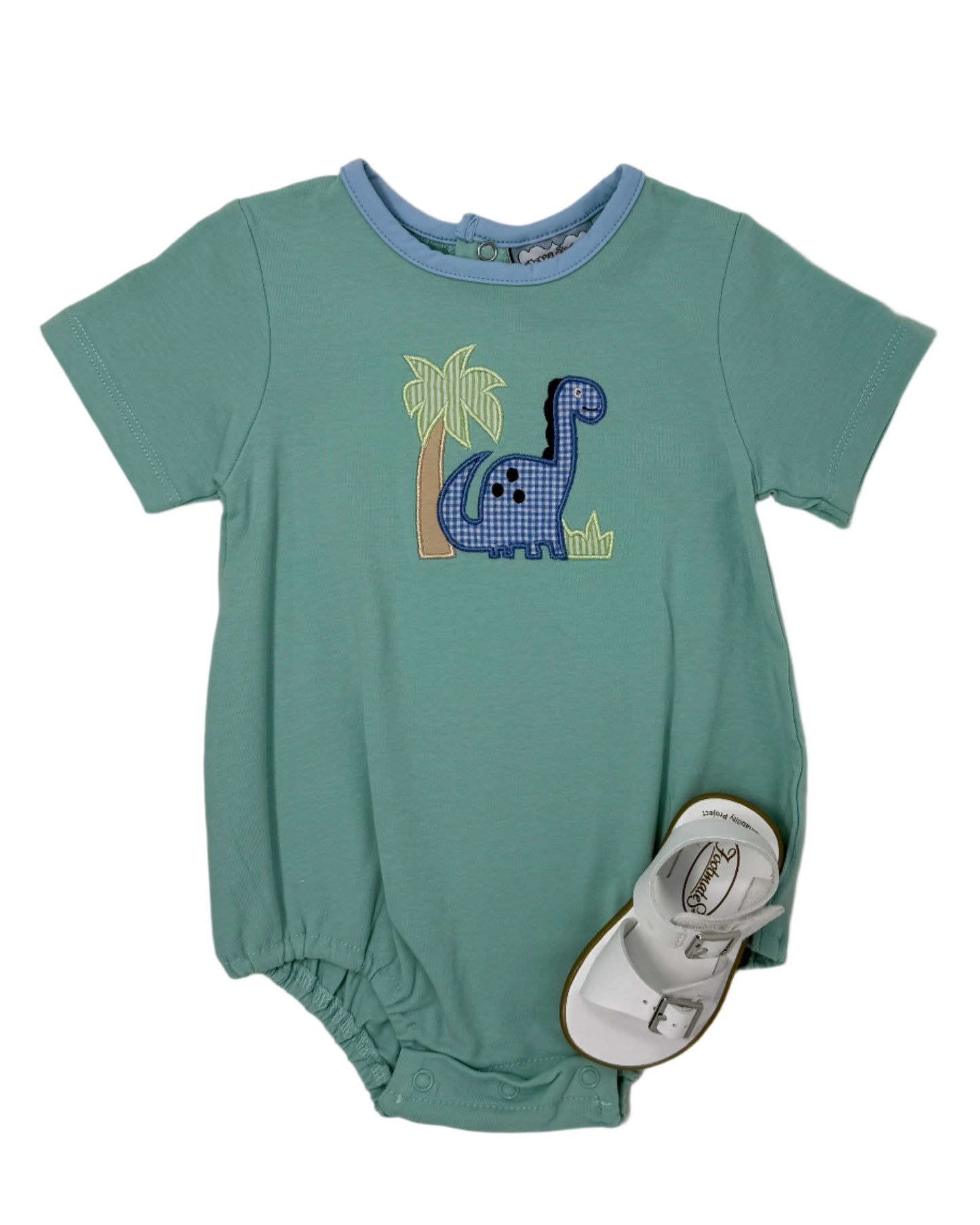 Dinosaur Applique Boys Bubble Boys Bubbles + Rompers Three Sisters