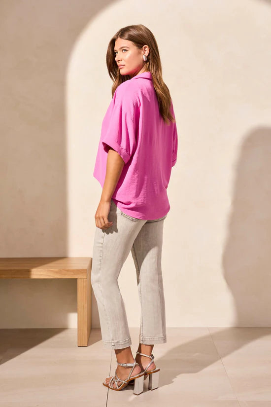 Flowy Popover S/S Shirt - Flamingo Tops Tribal