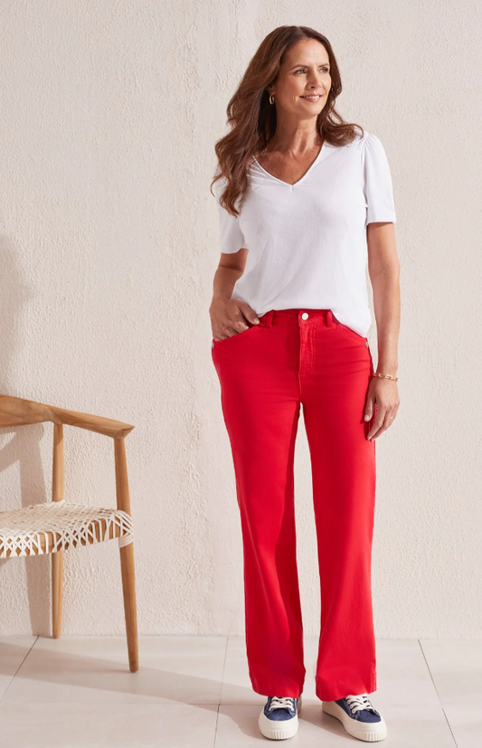 Fly Front Wide Leg Pant - Poppy Red Pants Tribal   