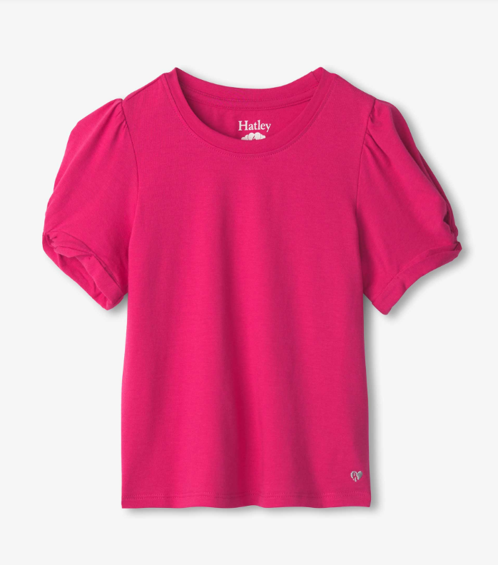 Fuchsia Twisted Sleeve Tee Girls Tops + Tees Hatley