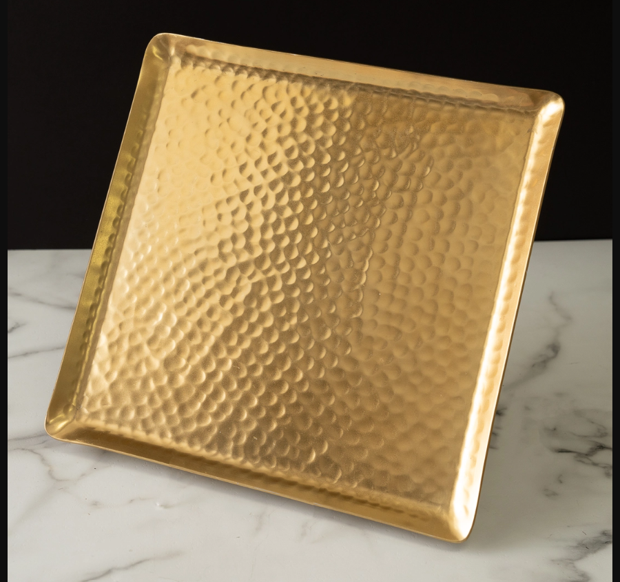 Gilded Square Hammered Plate Home Decor India Handicrafts