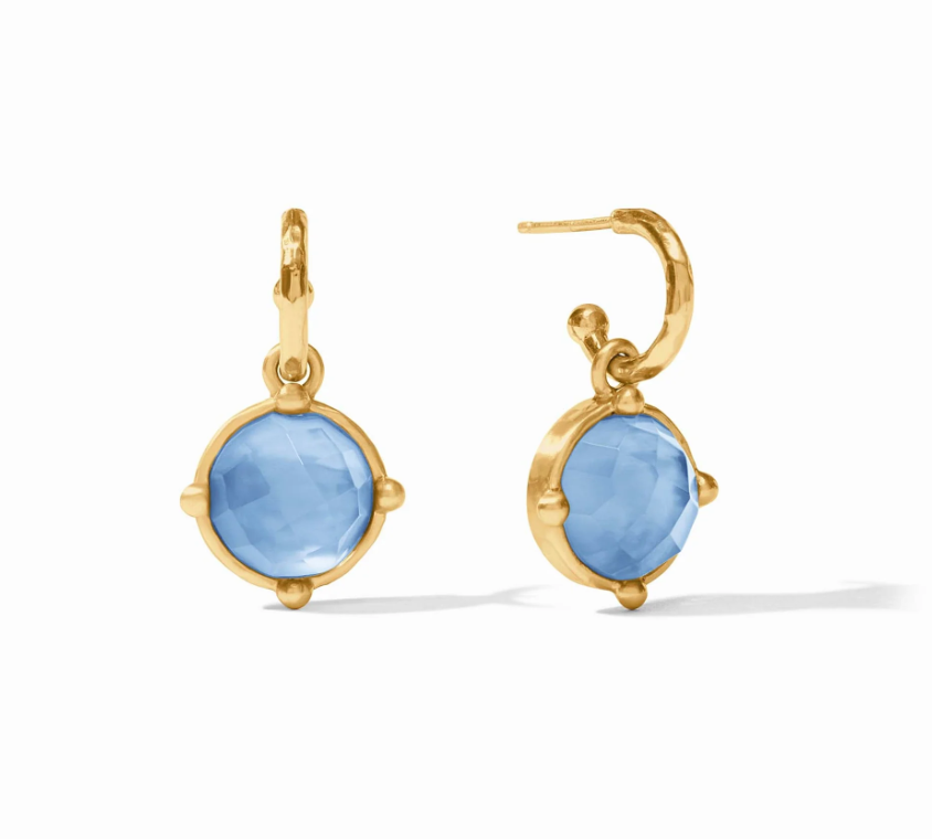 Honeybee Hoop & Charm Earring - Iridescent Chalcedony Blue Earrings Julie Vos