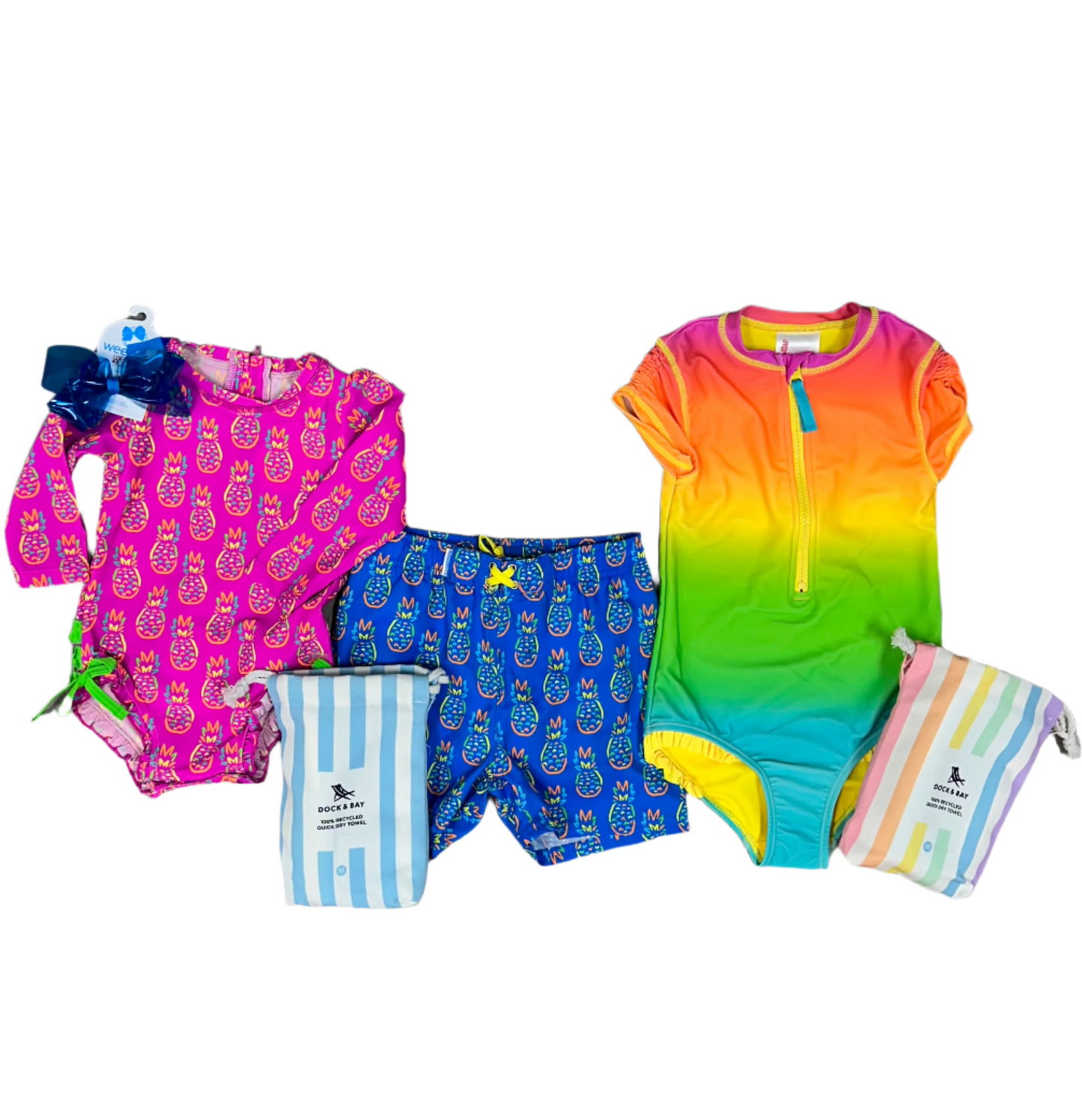 Neon Blue Pineapples Swim Trunks Kids Swim Rufflebutts