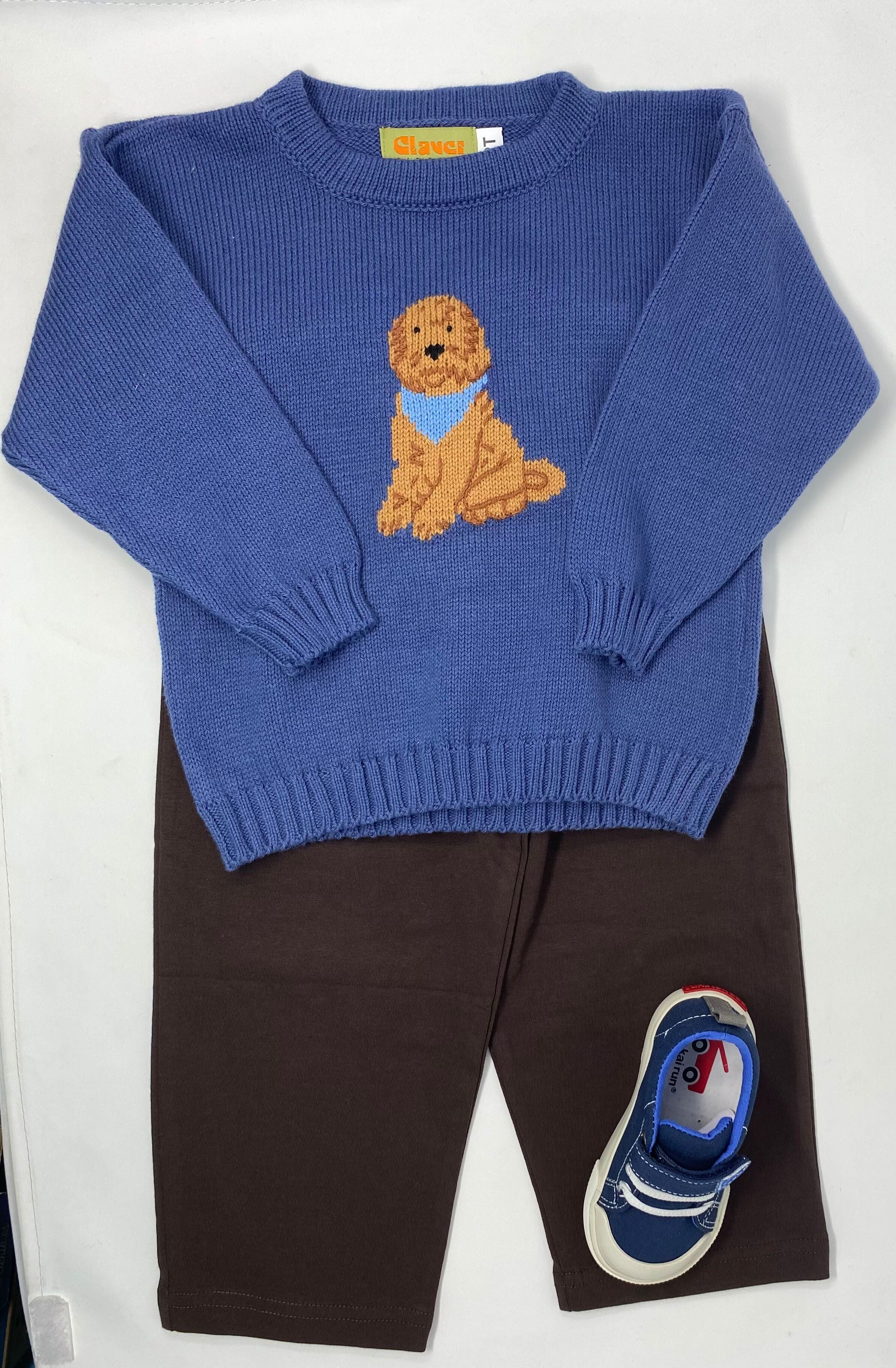 Baby Boys Monogram Sweater Light Blue Crewneck Knitted, 9-12M