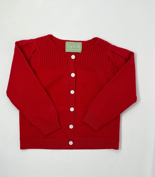 Dot Cardigan - Red Girls Sweaters + Sweatshirts Sage & Lilly   