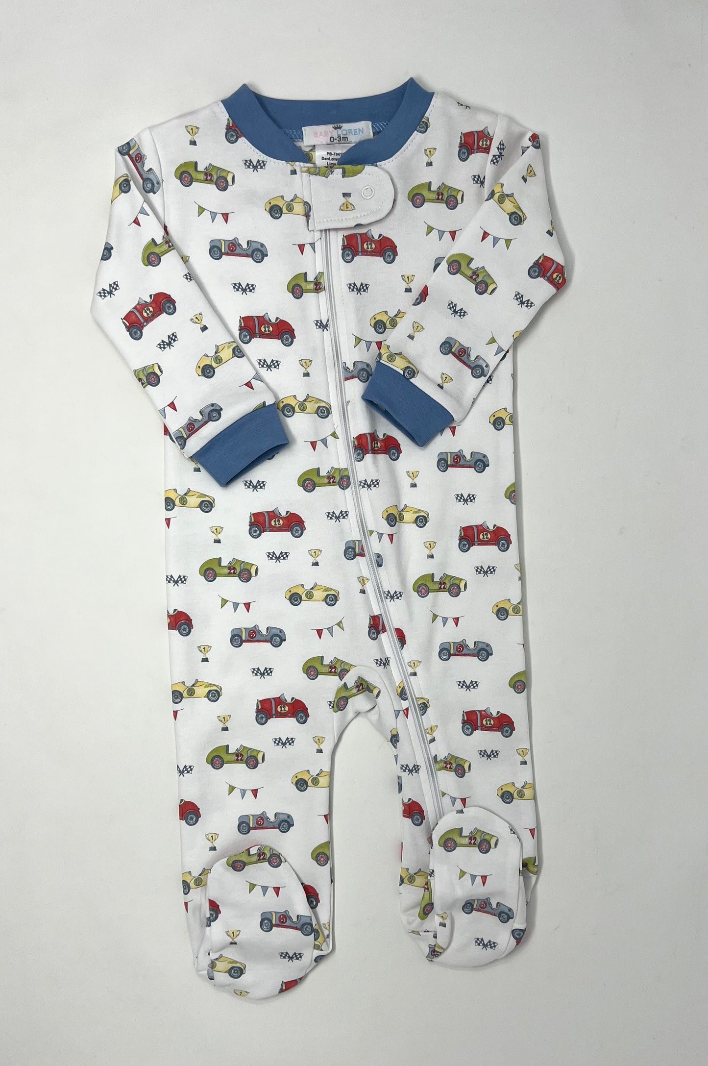 Racing Cars Pima Zipper Footie Baby Sleepwear Baby Loren