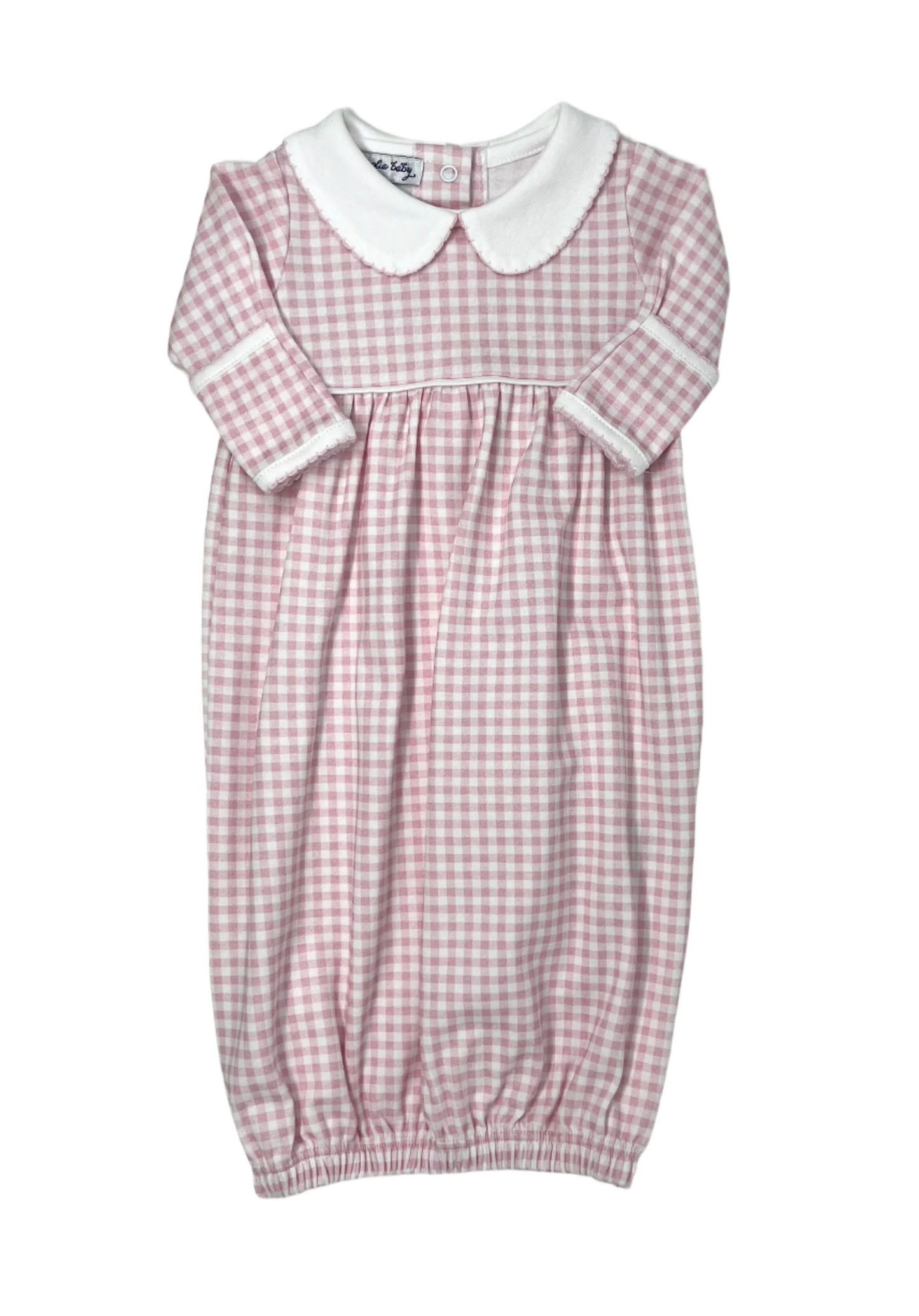 Mini Checks Collared Gathered Gown - Pink Baby Sleepwear Magnolia Baby