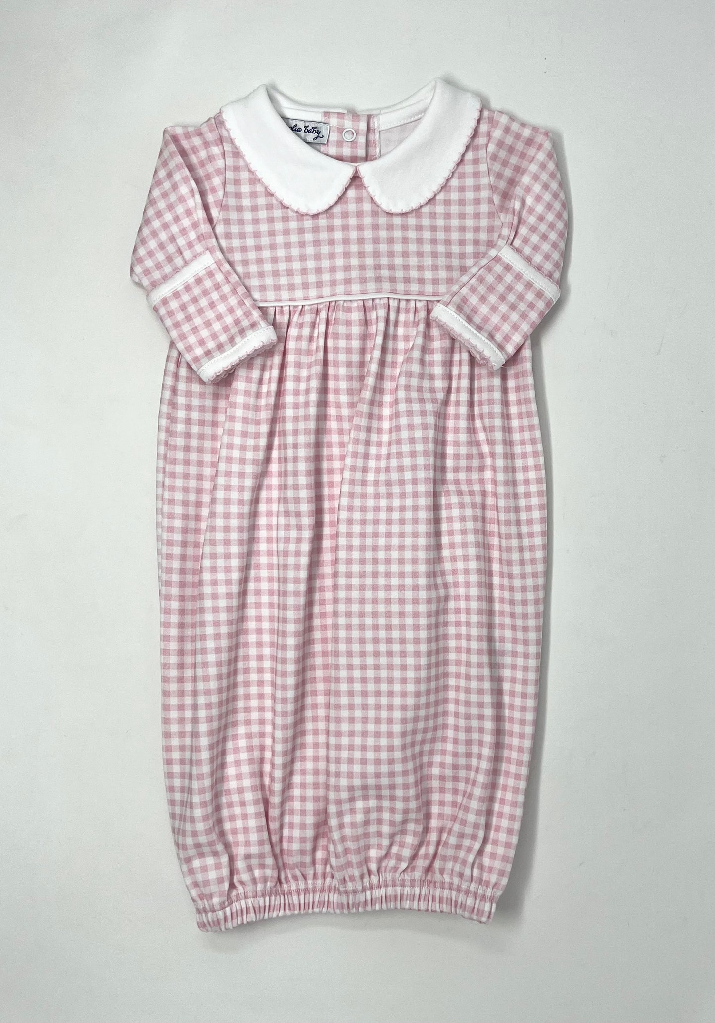 Mini Checks Collared Gathered Gown - Pink Baby Sleepwear Magnolia Baby   