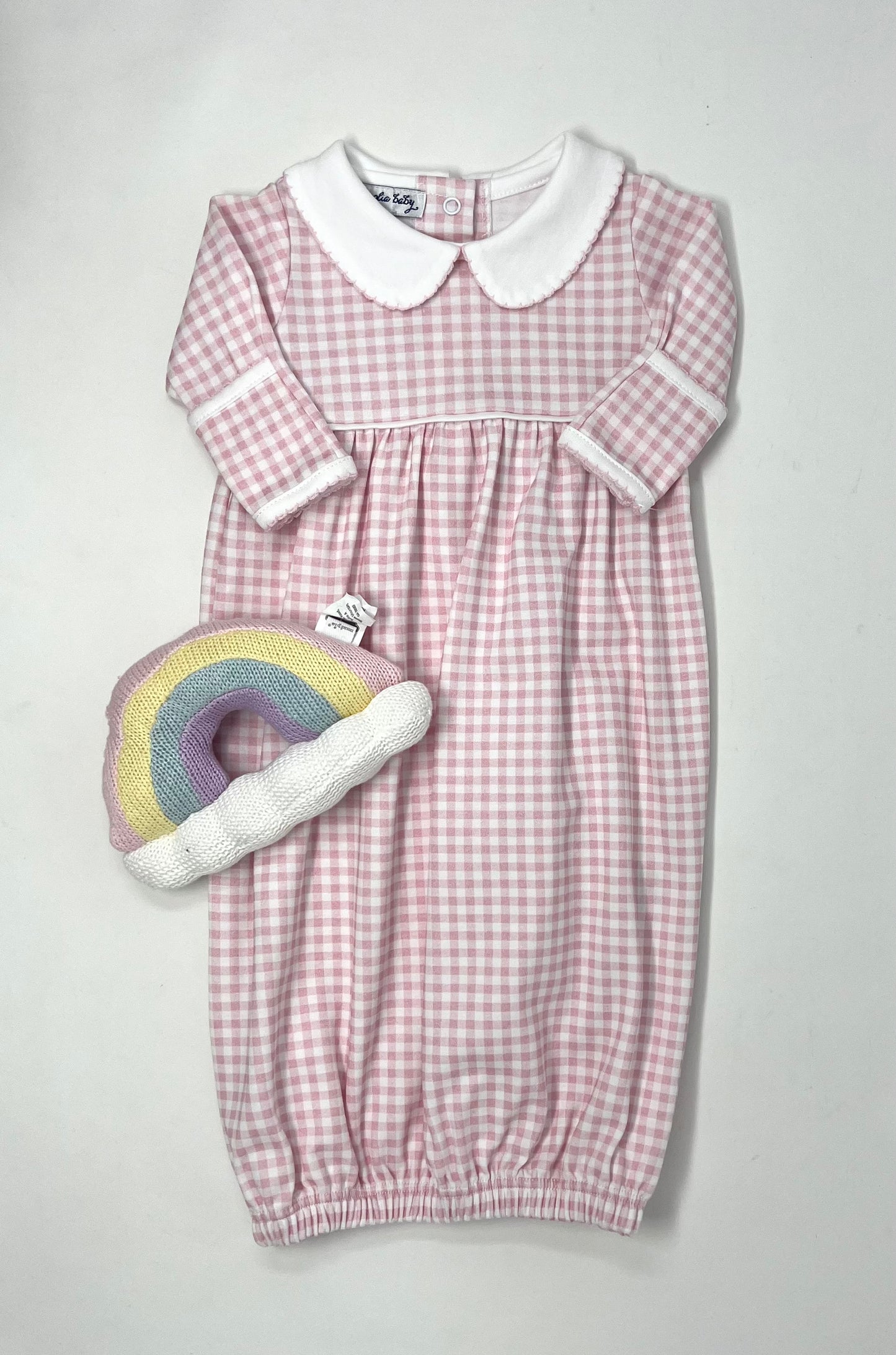 Mini Checks Collared Gathered Gown - Pink Baby Sleepwear Magnolia Baby