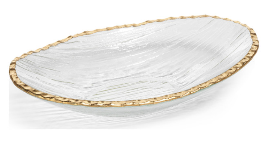 Clear Textured Bowl with Jagged Gold Rim - Large Home Decor Zodax