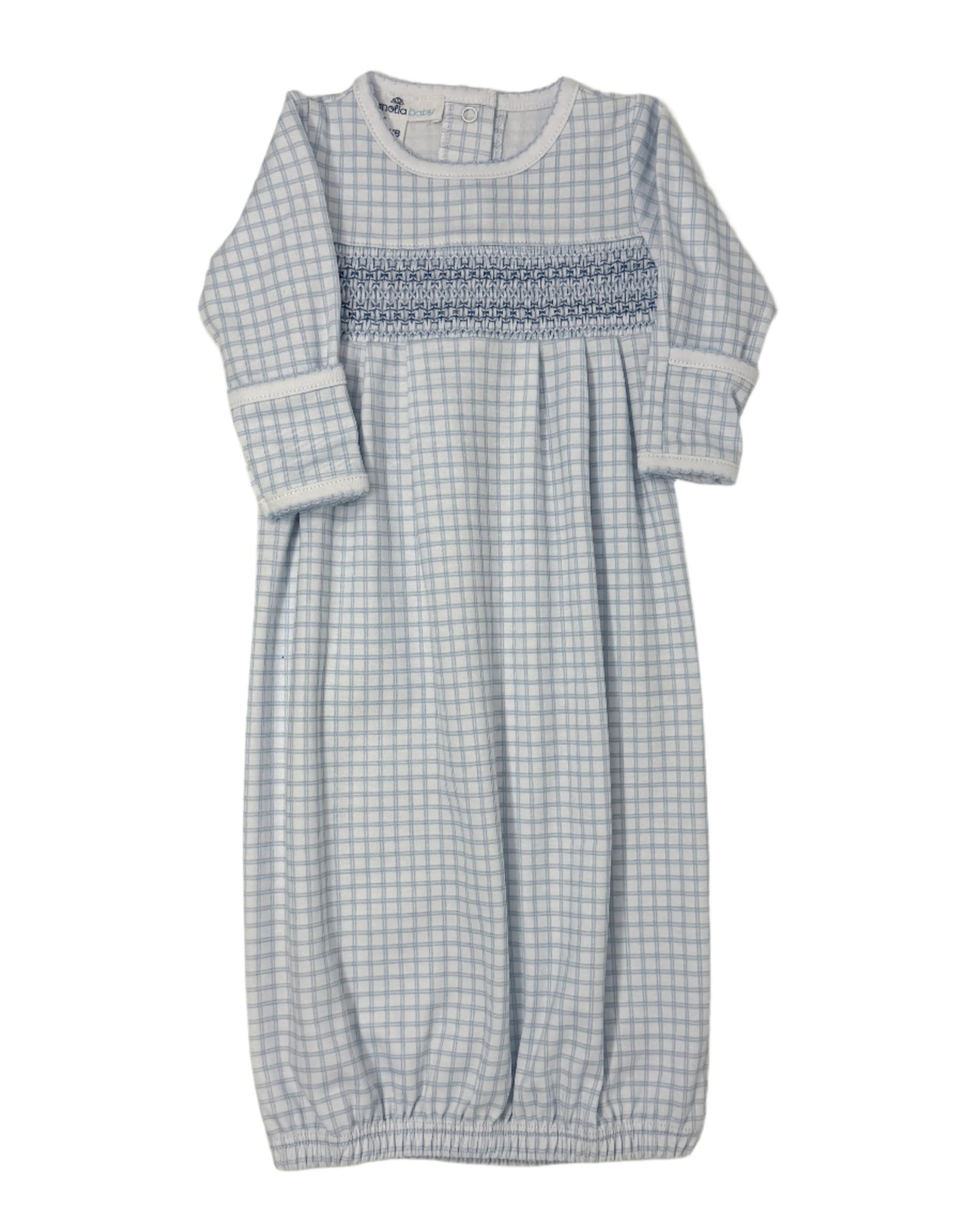 Light Blue Peek-a-Boo Wishes Smocked Pleated Gown Baby Sleepwear Magnolia Baby