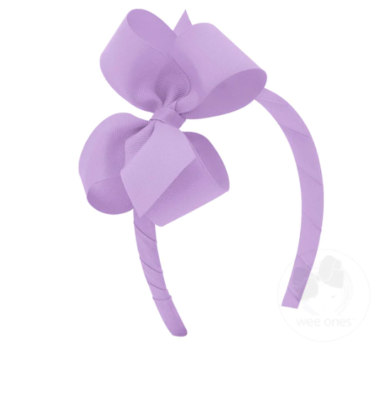 Medium Classic Grosgrain Bow on Headband - Light Orchid Kids Hair Accessories Wee Ones
