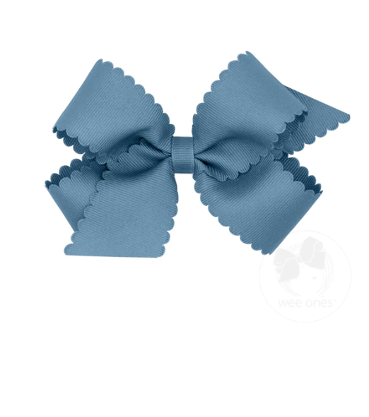Medium Scalloped Edge Grosgrain Bow - Denim Kids Hair Accessories Wee Ones