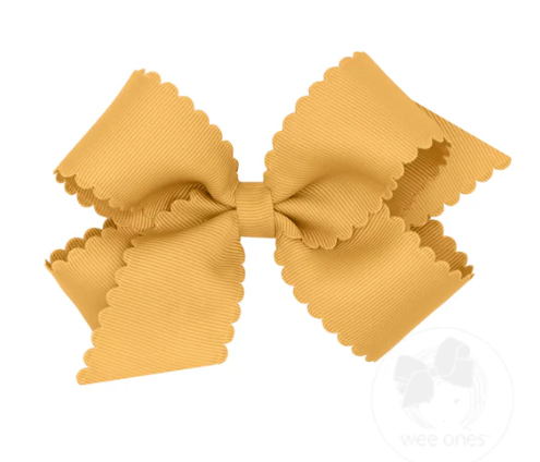 Medium Scalloped Edge Grosgrain Bow - Old Gold Kids Hair Accessories Wee Ones