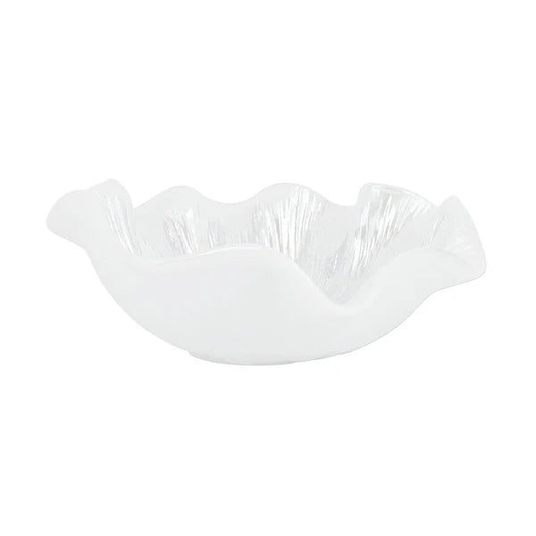 Onda Glass White Ruffled Round Bowl Home Decor Vietri