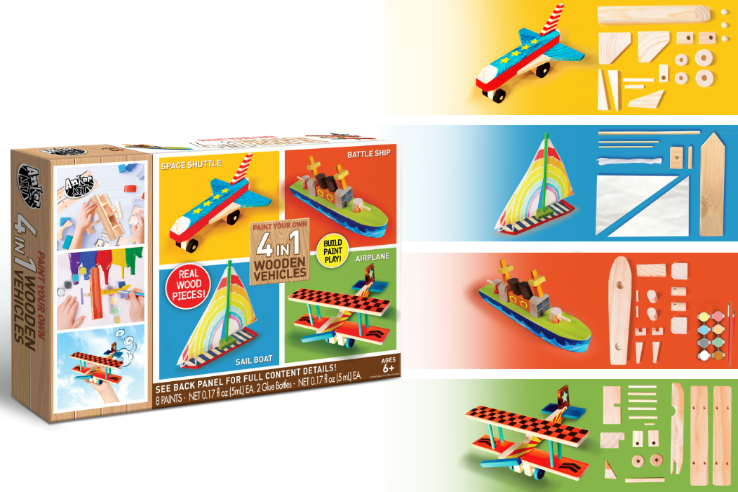 Paint Your Own 4 in 1 Wooden Vehicles Toys Anker Play