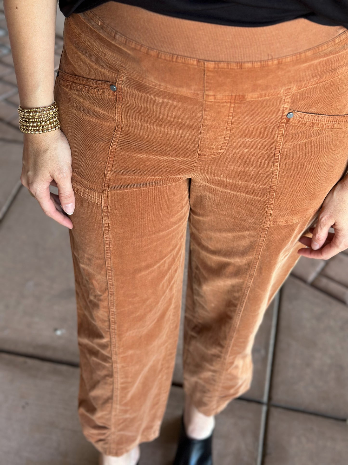 Stretch Cord Ruched Flood Pants - Spice Women's Clothing Escape by Habitat