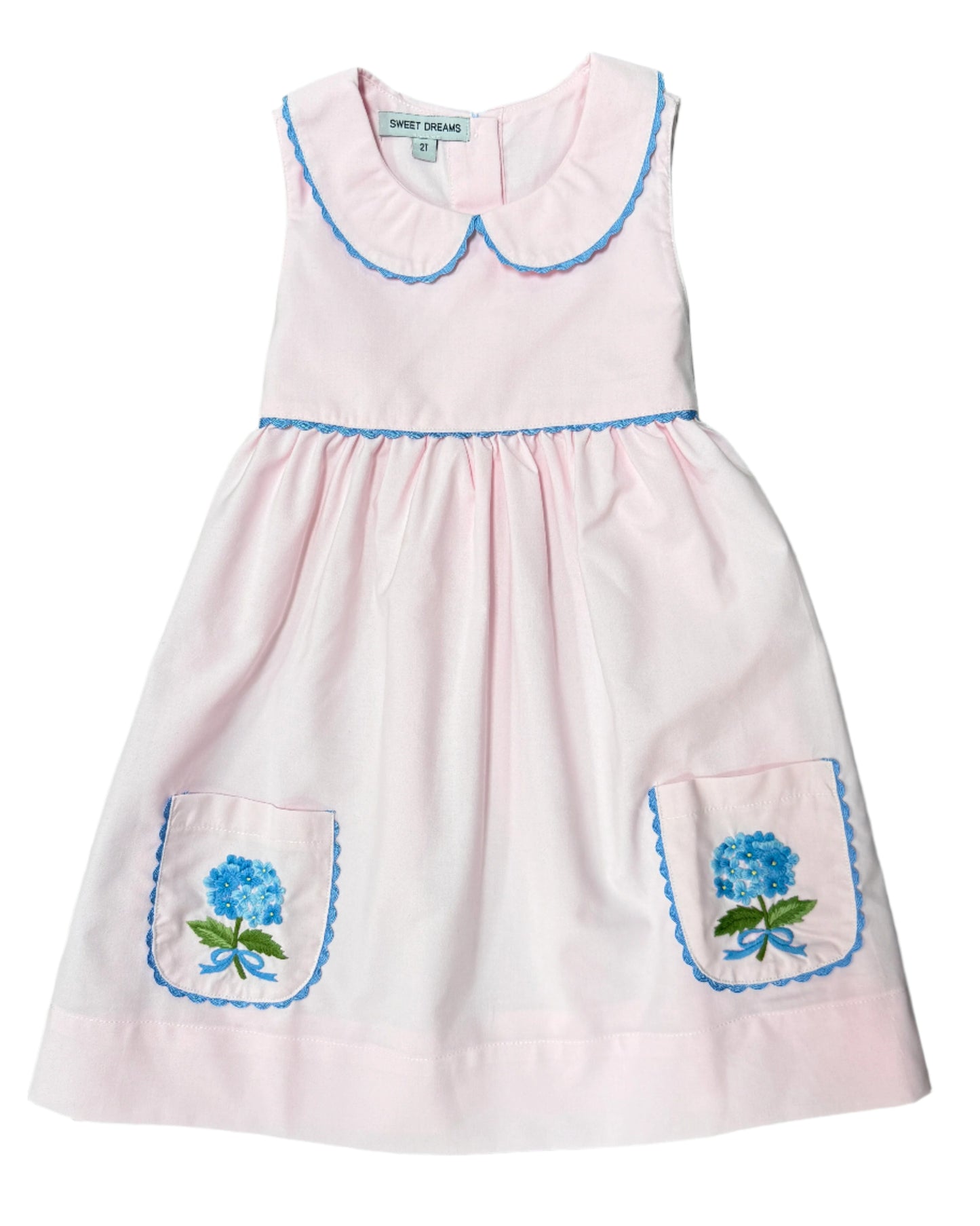 Pink Embroidered Blue Hydrangea Dress Girls Occasion Dresses Sweet Dreams