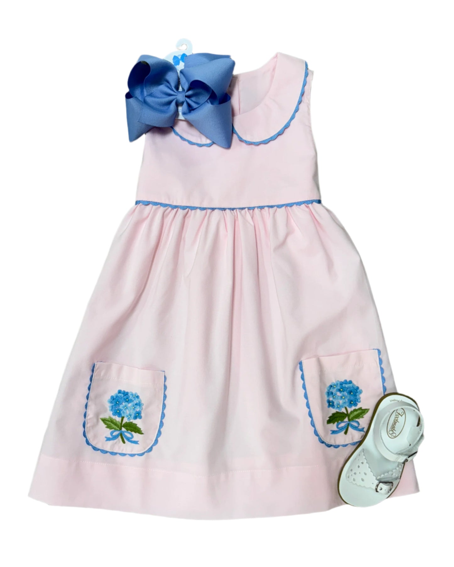 Pink Embroidered Blue Hydrangea Dress Girls Occasion Dresses Sweet Dreams