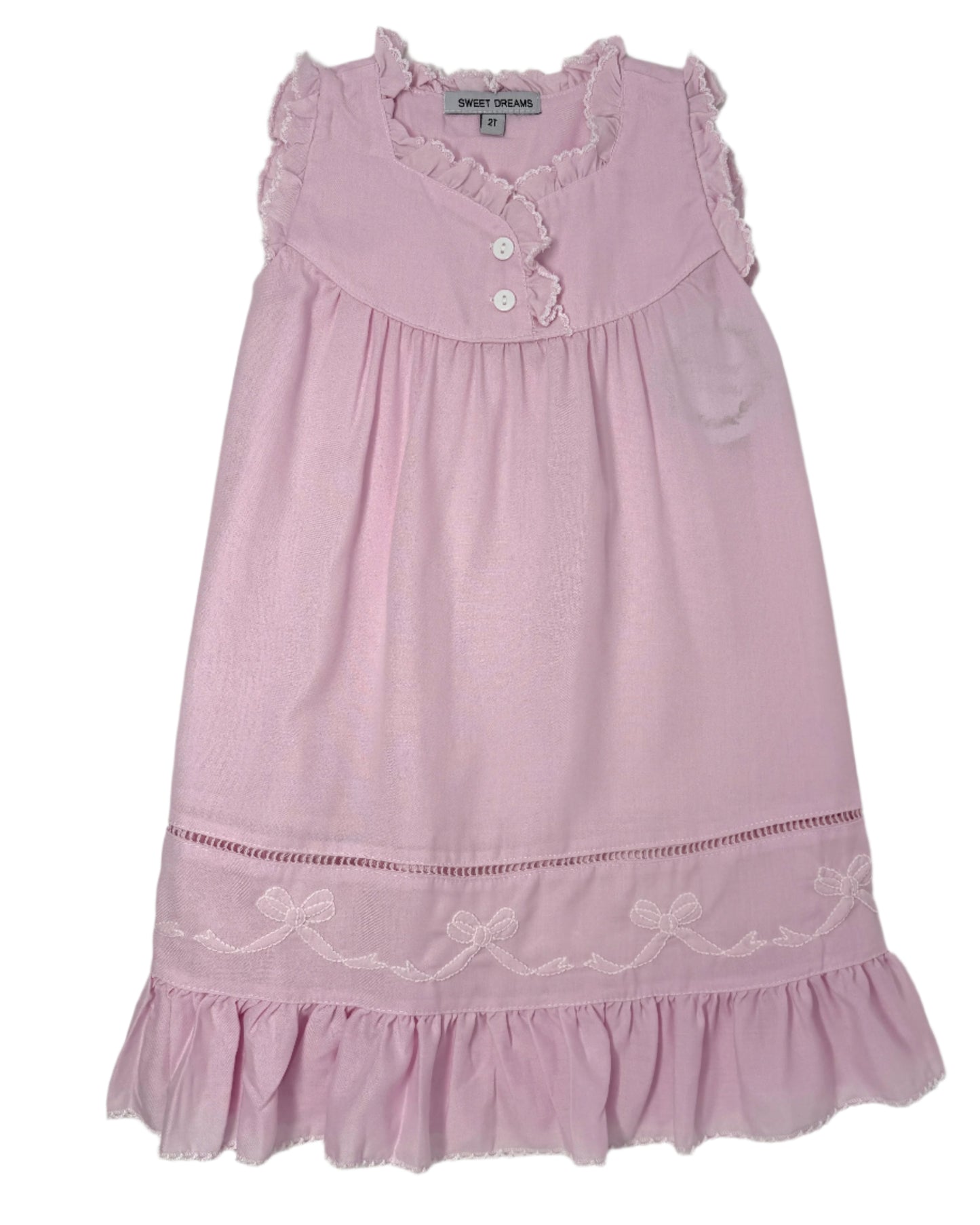 Pink Embroidered Shadow Stitch Bows Gown Kids Pajamas Sweet Dreams