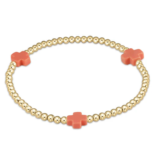 Signature Cross Gold Pattern 3mm Bead Bracelet - Coral Bracelets enewton