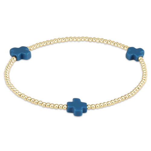 Signature Cross Gold Pattern 2mm Bead Bracelet - Cobalt Bracelets enewton