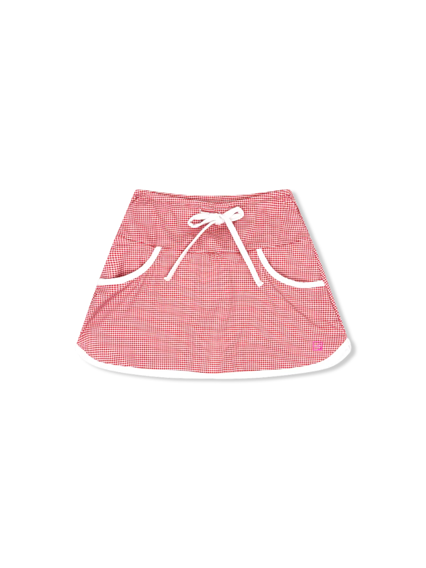 Tiffany Tennis Skort - Candy Apple Red Mini Gingham Girls Skirts + Bloomers Set Athleisure