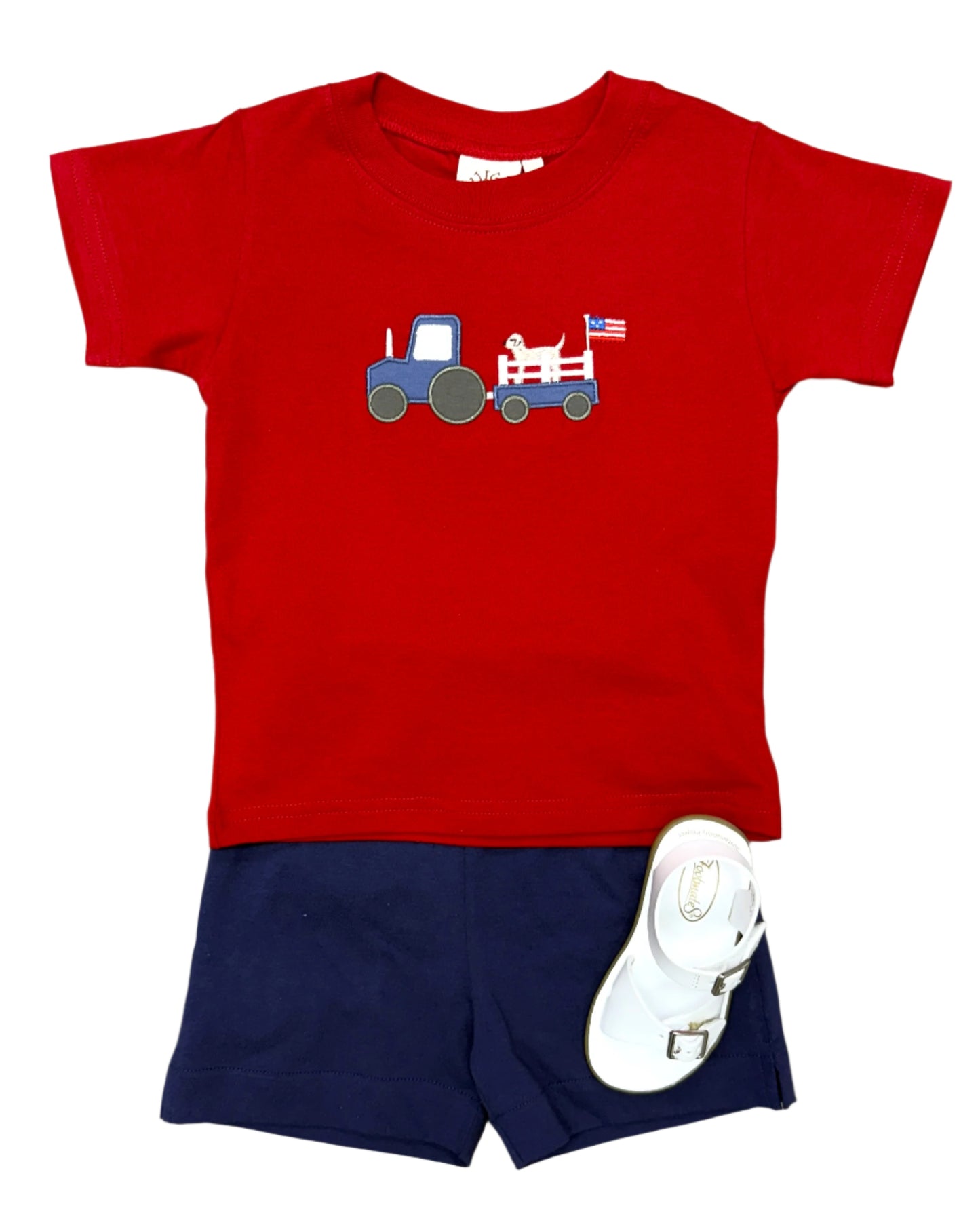 Boys S/S Shirt w/ Tractor Pulling Dog Wagon - Deep Red Boys Shirts + Polos Luigi