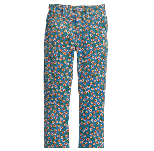 Twiggy Cords - Blue Floral Corduroy Girls Pants + Leggings Bisby   