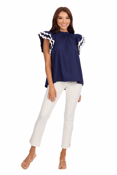 Angie Ric Rac Top - Navy Tops Mudpie