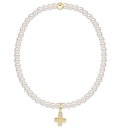 Classic Pearl 3mm Bead Bracelet - Signature Cross Gold Charm Bracelets enewton