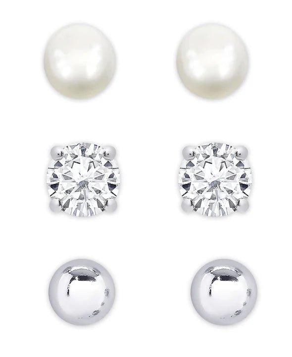 Freshwater Pearl & CZ Stud Set in Sterling Silver Kids Jewelry Lily Nily