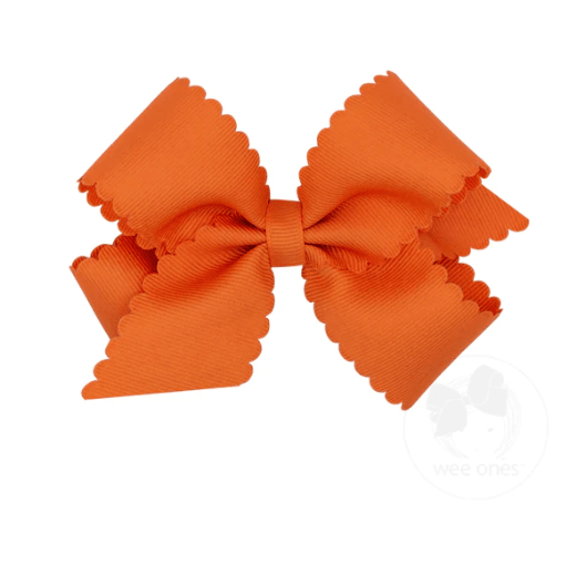 King Scalloped Edge Grosgrain Bow - Pumpkin Kids Hair Accessories Wee Ones