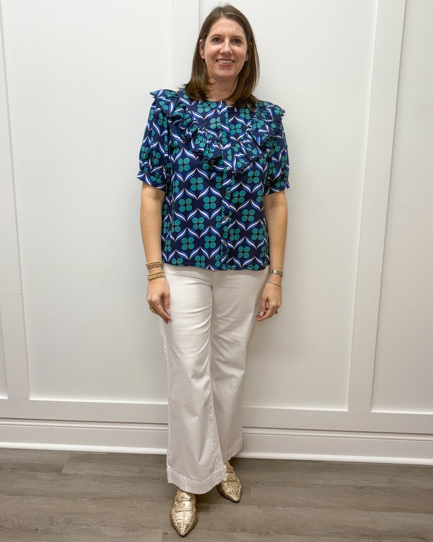 Mallory Top - Navy w/ Scalloped Trim Tops Entro