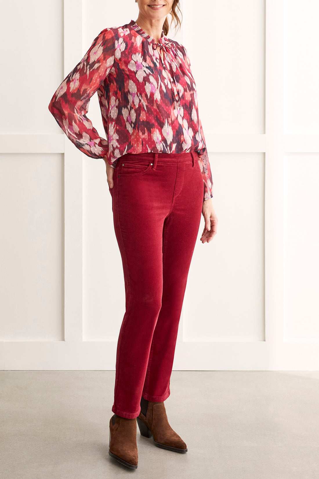 5 Pocket Pull On Pants - Tibetan Red Women's Clothing Tribal
