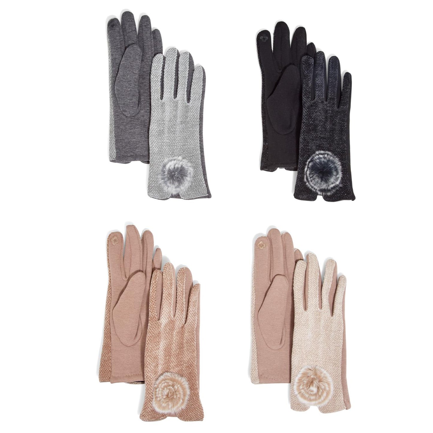 Chenille Gloves with Genuine Fur Pom Pom - 4 Colors Women's Accessories Two's Company