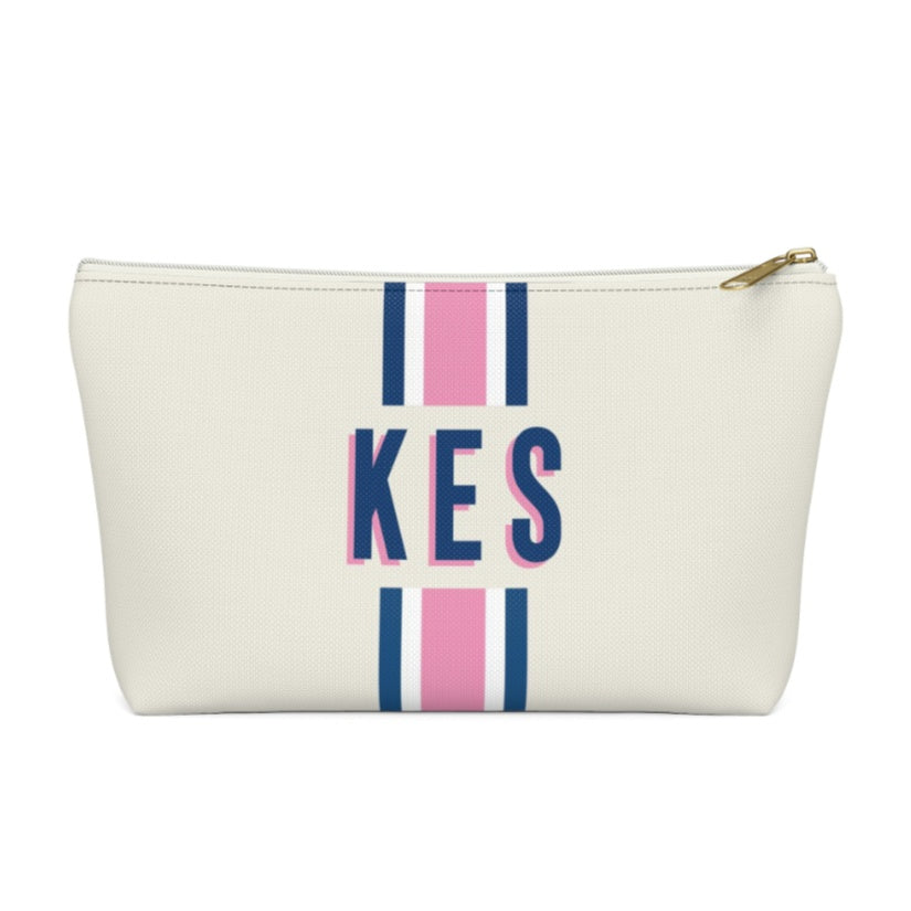 Small Zippered Pouch - Stripes Pink/Navy Gifts Clairebella
