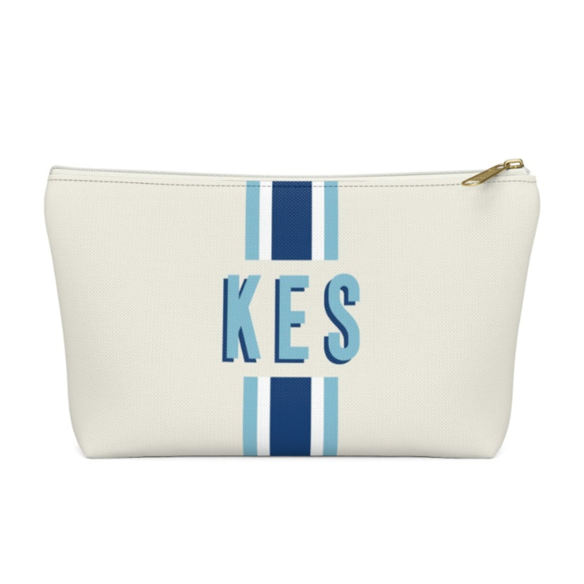 Small Zippered Pouch - Stripes Navy/Blue Gifts Clairebella