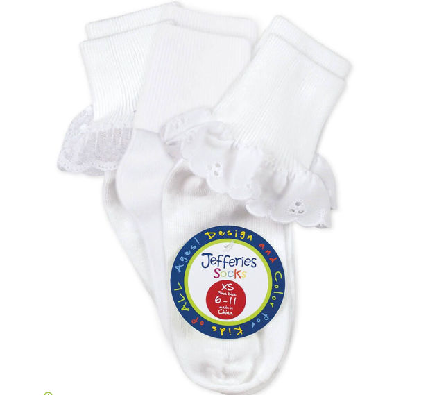 Eyelet/Turn Cuff/Lace 3 Pk Kids Socks + Tights Jefferies Socks   