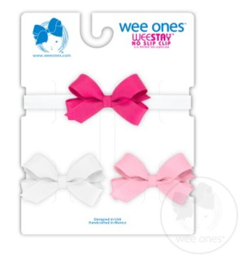 3 Pack Tiny Bow with Band - White and Pink Accessories Wee Ones