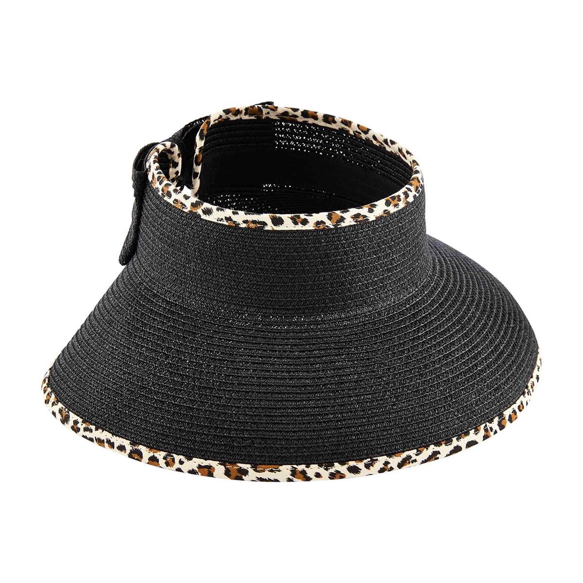 Leopard Trim Bow Visor - Black Women's Accessories Mudpie