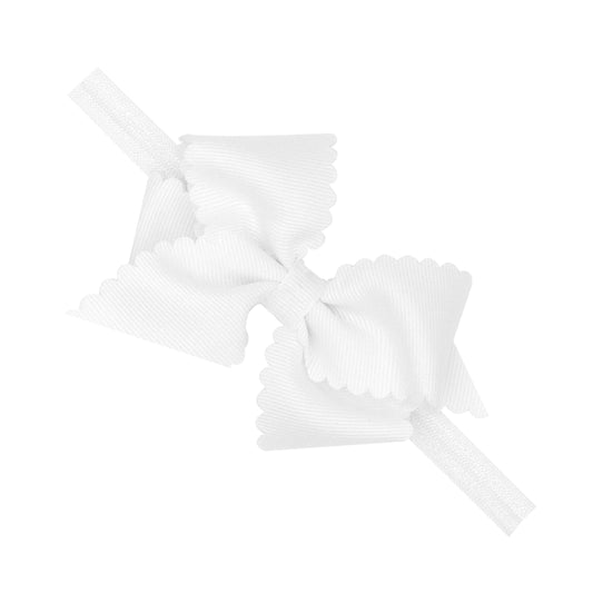 X-Small Scallop Grosgrain Bow on Band Kids Hair Accessories Wee Ones White 0-6m 