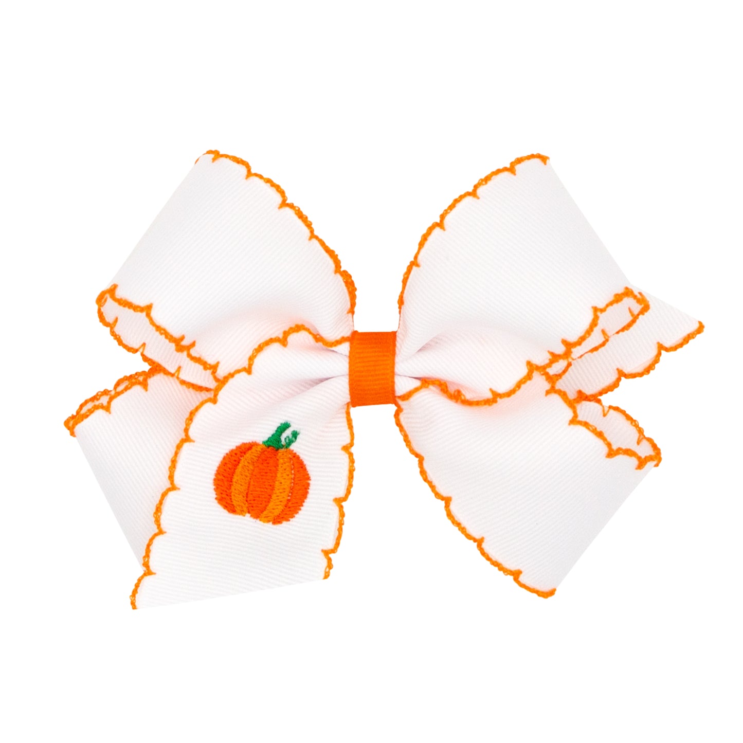 Medium Moonstitch Embroidered Harvest Bows - Pumpkin Accessories Wee Ones